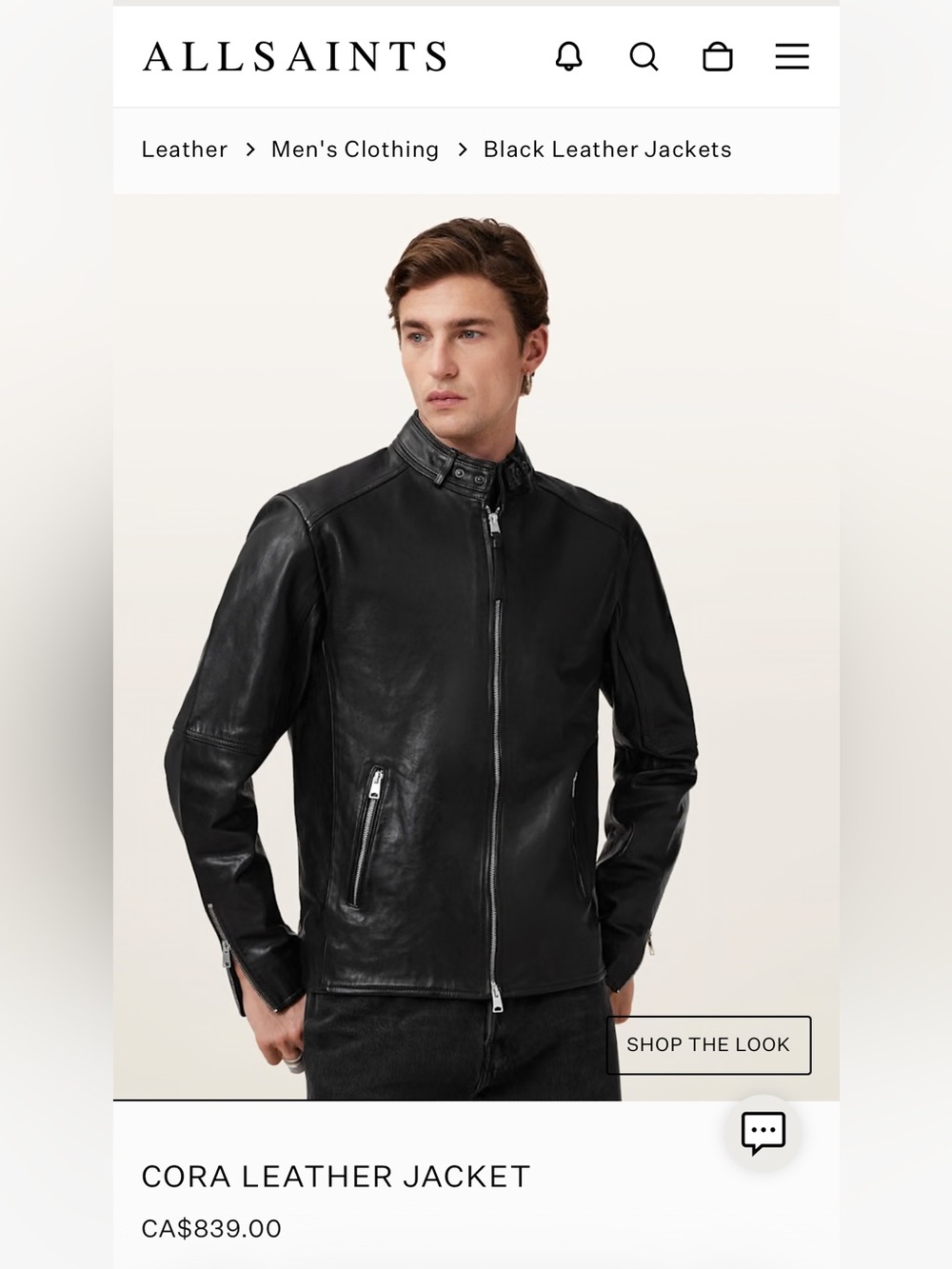 All Saints Cora Men's Black Leather Zip-Front Jacket